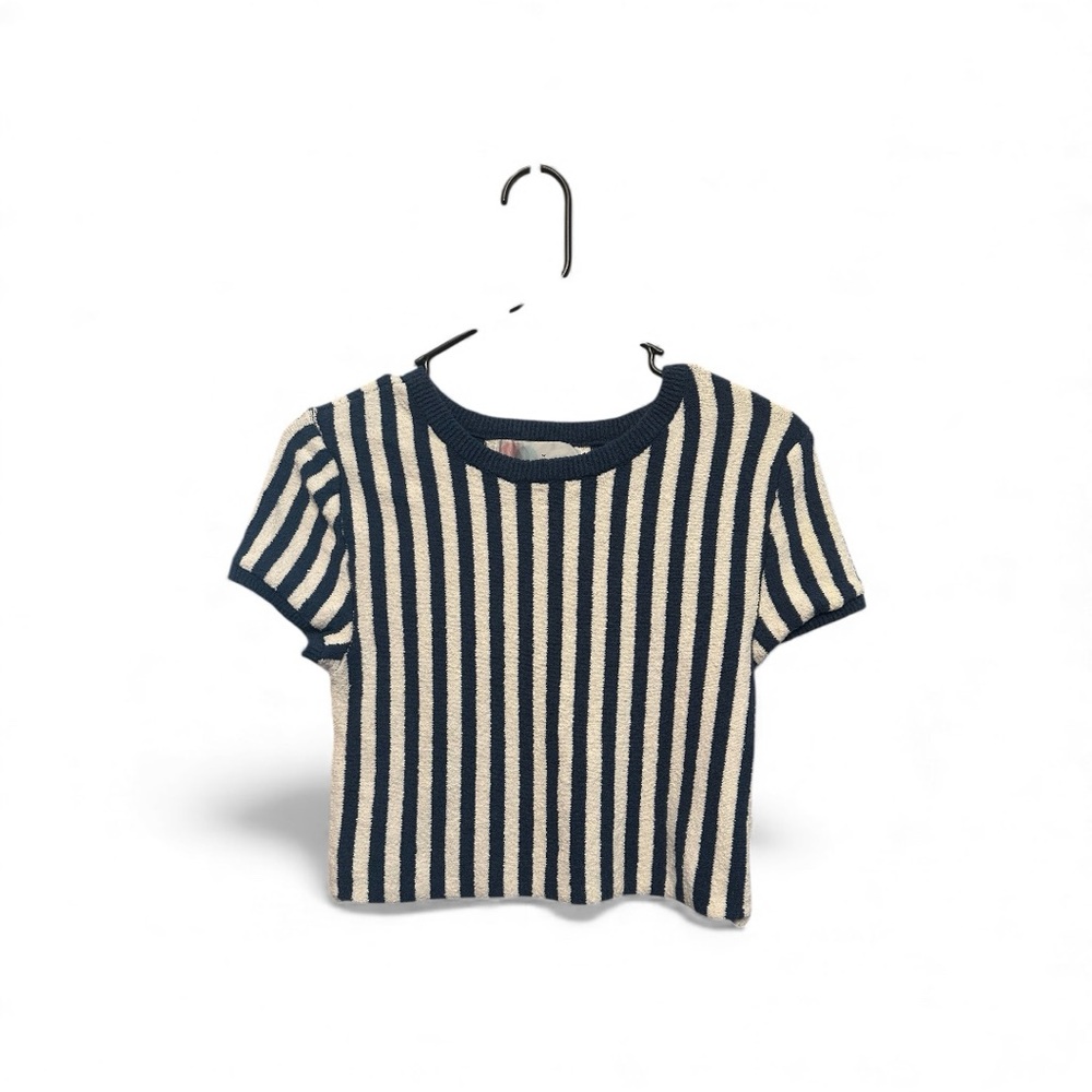 FP Beach Nautical Navy and White Striped Crop Top Medium